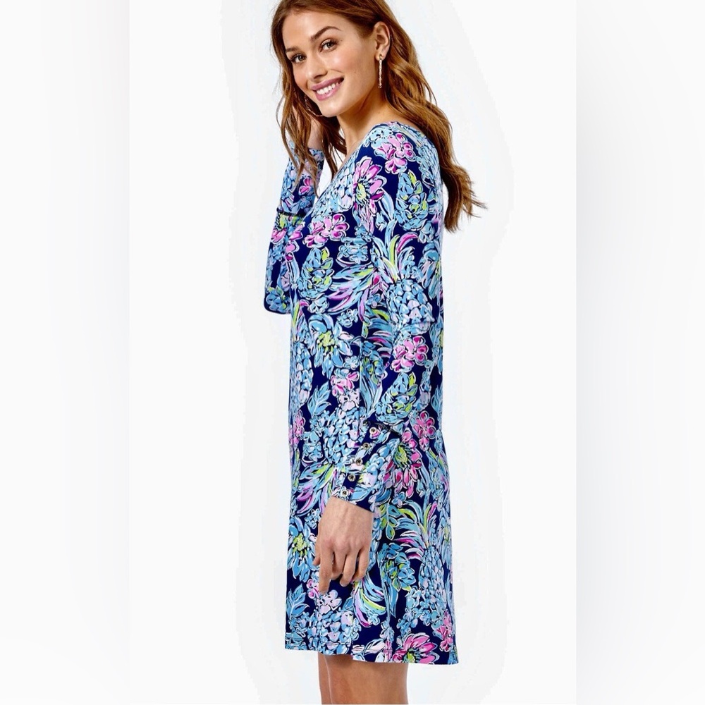 Lilly Pulitzer Kaisley UPF 50+‎ Long Sleeve Dress Navy Pineapple Paradise S